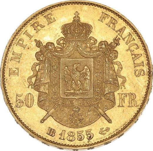 Reverso 50 francos 1855 BB "Tipo 1855-1860" Estrasburgo - valor de la moneda de oro - Francia, Napoleón III Bonaparte