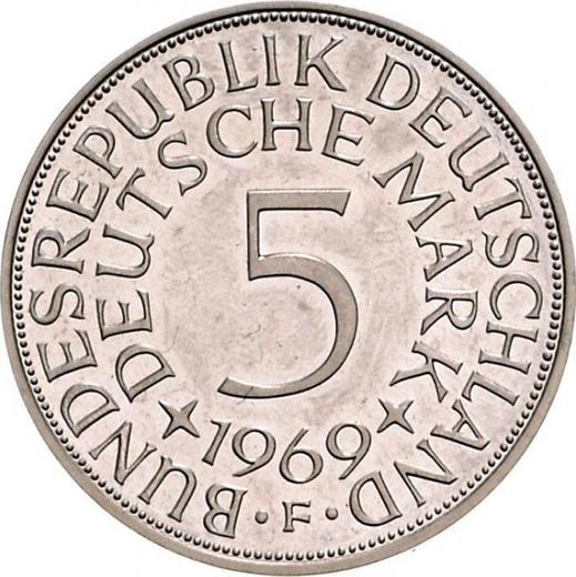 Аверс монеты - 5 марок 1969 года F Гурт "Alle Menschen werden Brüder" - цена серебряной монеты - Германия, ФРГ