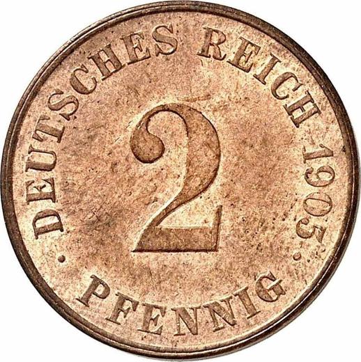 Аверс монеты - 2 пфеннига 1905 года J "Тип 1904-1916" - цена  монеты - Германия, Германская Империя