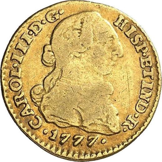 Аверс монеты - 1 эскудо 1777 года NR JJ - цена золотой монеты - Колумбия, Карл III