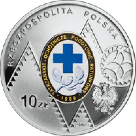 Аверс монеты - 10 злотых 2009 года MW KK "100 лет поисково-спасательной службы в Татрах" - цена серебряной монеты - Польша, III Республика после деноминации