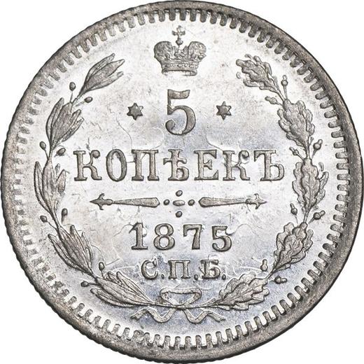 Reverso 5 kopeks 1875 СПБ HI "Plata ley 500 (billón)" - valor de la moneda de plata - Rusia, Alejandro II