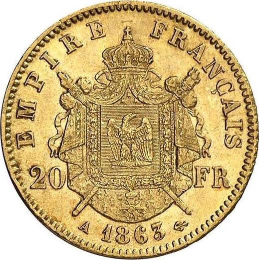 Reverse 20 Francs 1863 A "Type 1861-1870" Paris - France, Napoleon III