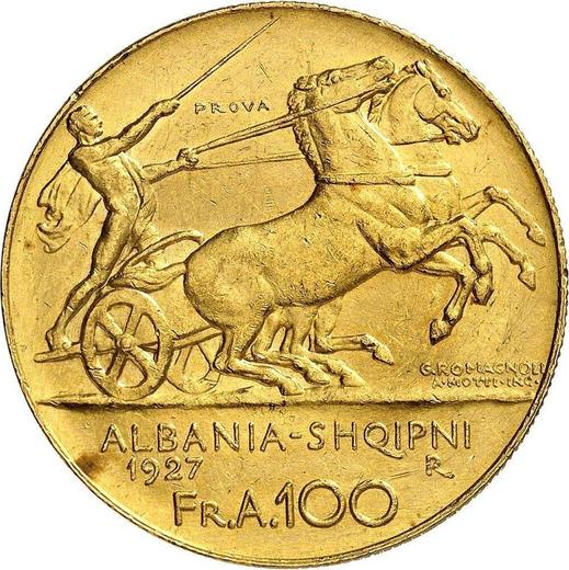 Реверс монеты - Пробные 100 франга ари 1927 года R PROVA Без звезд - цена золотой монеты - Албания, Ахмет Зогу