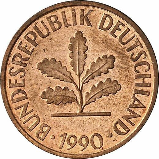 Реверс монеты - 2 пфеннига 1990 года F - цена  монеты - Германия, ФРГ