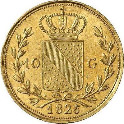 Реверс монеты - 10 гульденов 1825 года - цена золотой монеты - Баден, Людвиг I