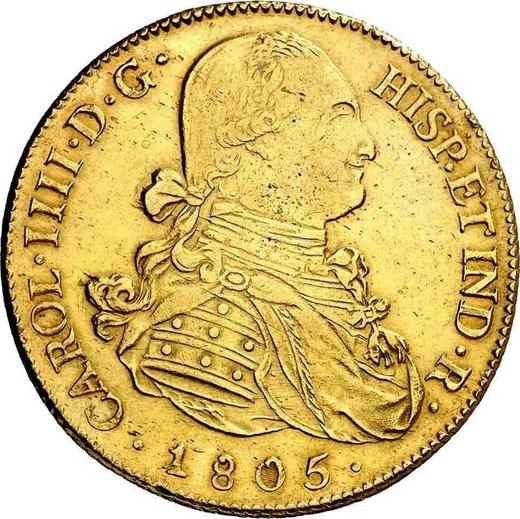 Аверс монеты - 8 эскудо 1805 года PTS PJ - цена золотой монеты - Боливия, Карл IV
