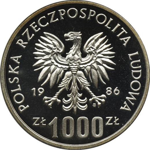 Аверс монеты - Пробные 1000 злотых 1986 года MW "Национальный акт помощи школе" Серебро - цена серебряной монеты - Польша, Народная Республика