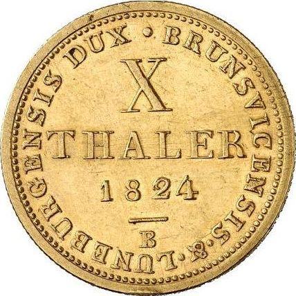 Rewers monety - 10 talarów 1824 B - cena złotej monety - Hanower, Jerzy IV