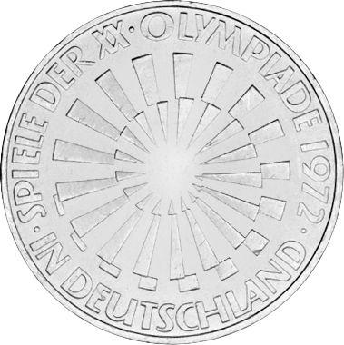 Awers monety - 10 marek 1972 D "XX Letnie Igrzyska Olimpijskie" - cena srebrnej monety - Niemcy, RFN