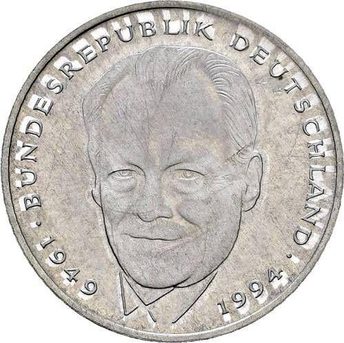 Аверс монеты - 2 марки 1998 года A "Вилли Брандт" Алюминий Гурт гладкий - цена  монеты - Германия, ФРГ