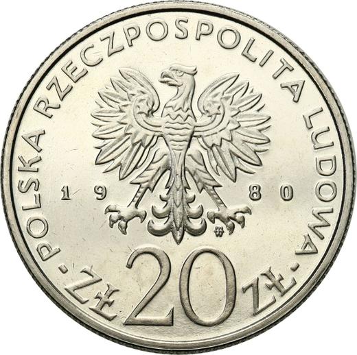 Аверс монеты - Пробные 20 злотых 1980 года MW "50 лет фрегату "Дар Поморья"" Никель - цена  монеты - Польша, Народная Республика