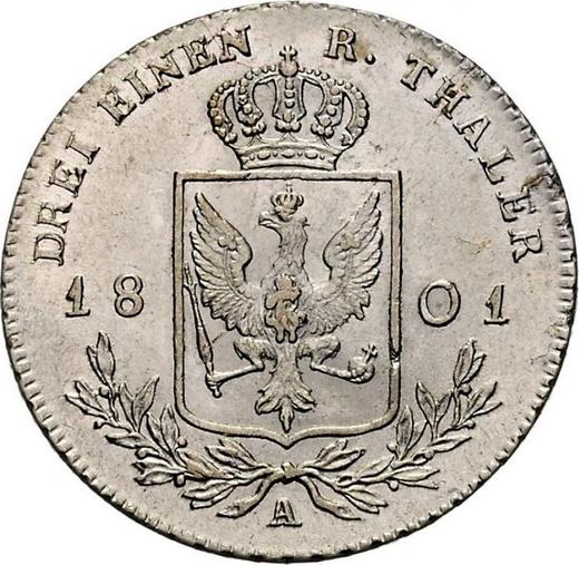 Reverso 1/3 tálero 1801 A - valor de la moneda de plata - Prusia, Federico Guillermo III