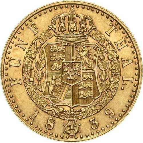 Reverso 5 táleros 1839 S - valor de la moneda de oro - Hannover, Ernesto Augusto 