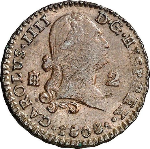 Аверс монеты - 2 мараведи 1808 года - цена  монеты - Испания, Карл IV