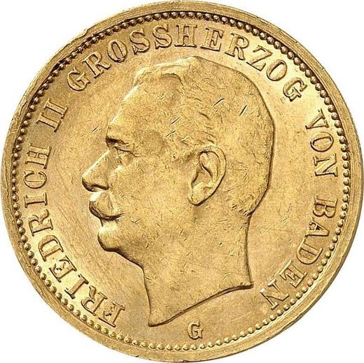 Awers monety - 20 marek 1914 G "Badenia" - cena złotej monety - Niemcy, Cesarstwo Niemieckie