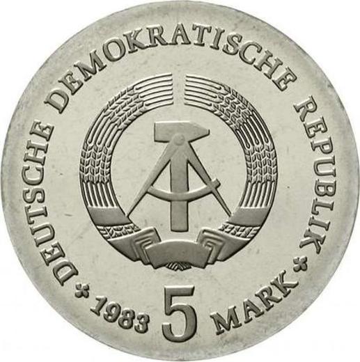 Реверс монеты - 5 марок 1983 года A "Планк" - цена  монеты - Германия, ГДР