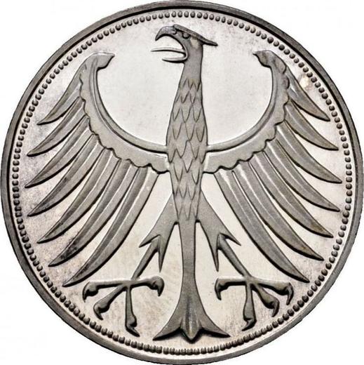 Реверс монеты - 5 марок 1960 года D - цена серебряной монеты - Германия, ФРГ