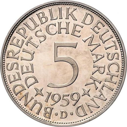 Аверс монеты - 5 марок 1959 года D - цена серебряной монеты - Германия, ФРГ