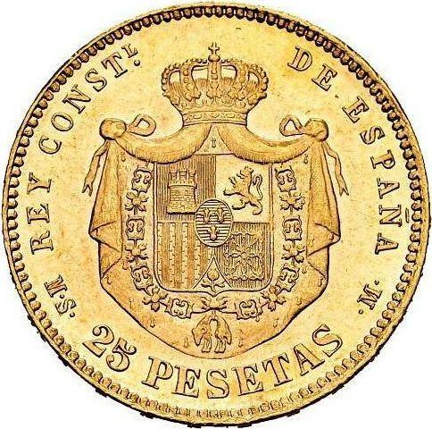 Реверс монеты - 25 песет 1883 года MSM - цена золотой монеты - Испания, Альфонсо XII