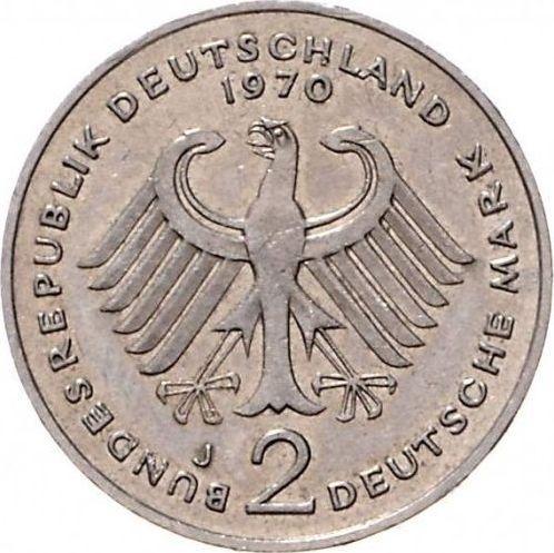 Реверс монеты - 2 марки 1969-1987 года "Аденауэр" Немагнитная - цена  монеты - Германия, ФРГ