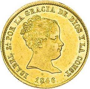 Аверс монеты - 80 реалов 1846 года M CL - цена золотой монеты - Испания, Изабелла II