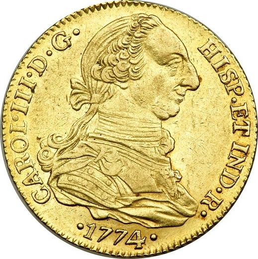 Аверс монеты - 4 эскудо 1774 года S CF - цена золотой монеты - Испания, Карл III
