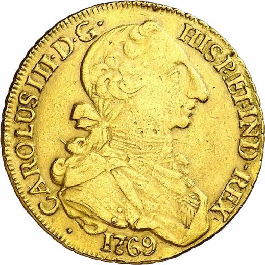 Anverso 8 escudos 1769 So A - valor de la moneda de oro - Chile, Carlos III