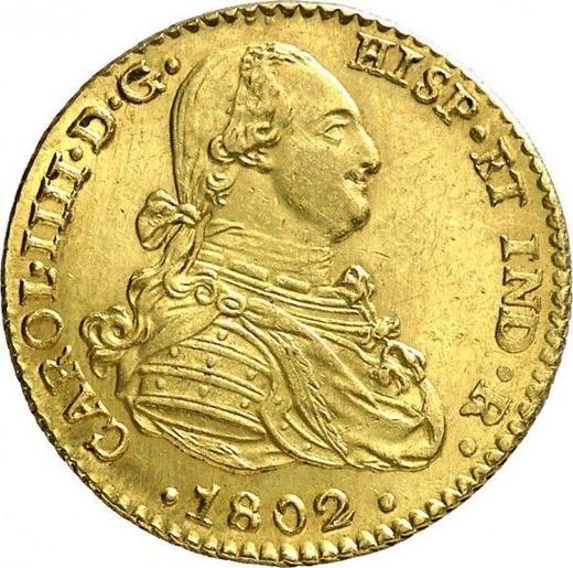 Аверс монеты - 2 эскудо 1802 года S CN - цена золотой монеты - Испания, Карл IV