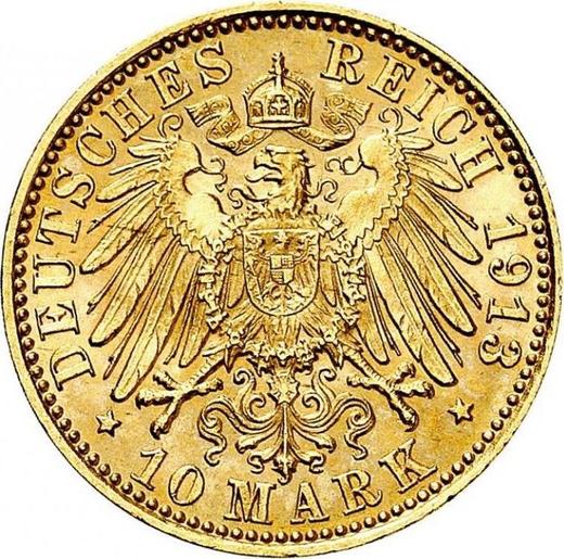 Reverso 10 marcos 1913 J "Hamburg" - valor de la moneda de oro - Alemania, Imperio alemán