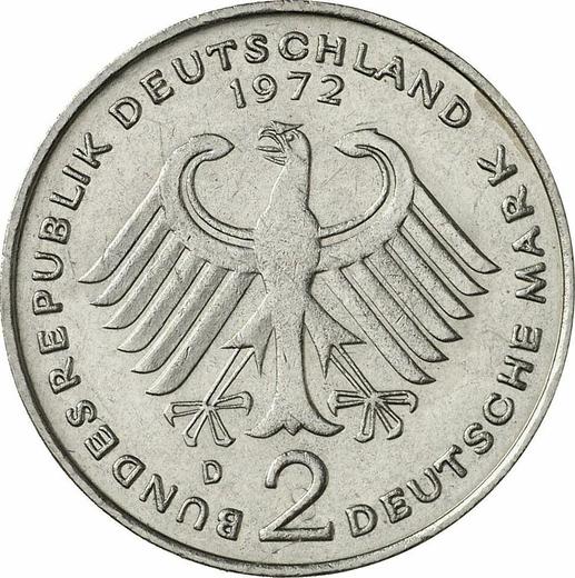 Reverso 2 marcos 1972 D "Theodor Heuss" - valor de la moneda  - Alemania, RFA