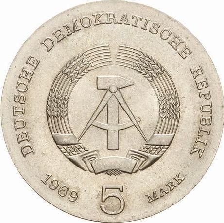 Reverso 5 marcos 1969 "Heinrich Hertz" Canto liso - valor de la moneda  - Alemania, República Democrática Alemana (RDA)