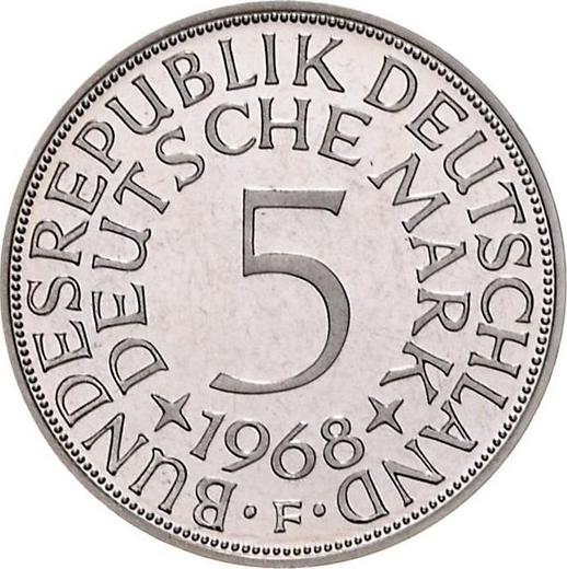Аверс монеты - 5 марок 1968 года F - цена серебряной монеты - Германия, ФРГ