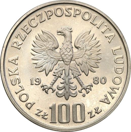 Аверс монеты - Пробные 100 злотых 1980 года MW "Глухарь" Никель - цена  монеты - Польша, Народная Республика