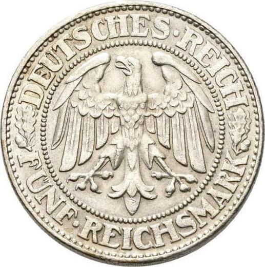 Аверс монеты - 5 рейхсмарок 1929 года D "Дуб" - цена серебряной монеты - Германия, Bеймарская республика