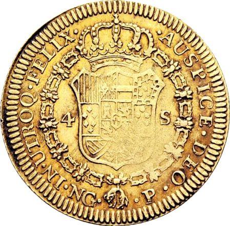 Реверс монеты - 4 эскудо 1778 года NG P - цена золотой монеты - Гватемала, Карл III