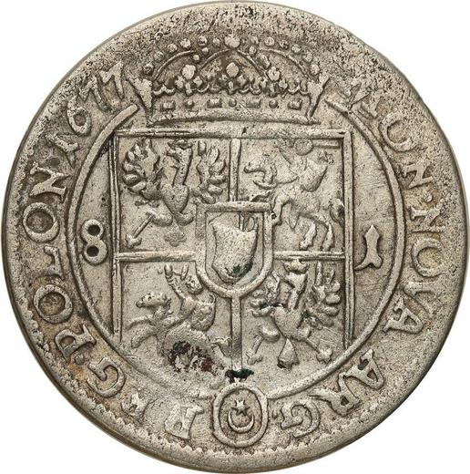 Rewers monety - Ort (18 groszy) 1677 SB "Tarcza prosta" Nominał 8-1 - cena srebrnej monety - Polska, Jan III Sobieski