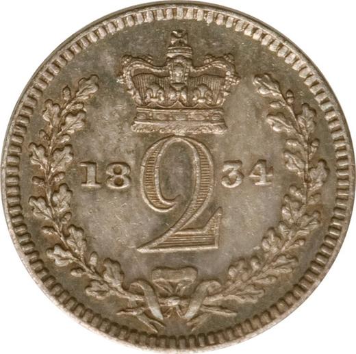 Реверс монеты - 2 пенса 1834 года "Монди" - цена серебряной монеты - Великобритания, Вильгельм IV