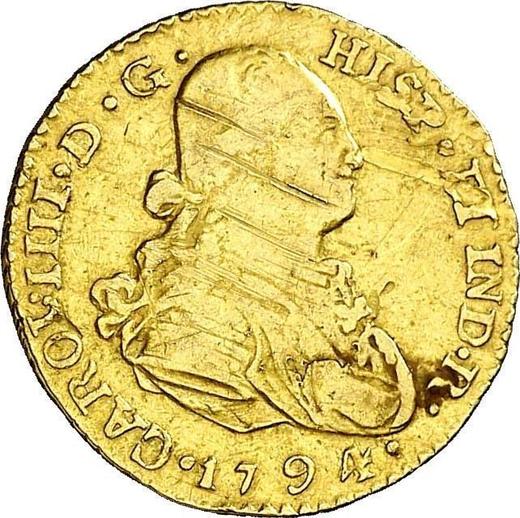 Аверс монеты - 1 эскудо 1794 года NG M - цена золотой монеты - Гватемала, Карл IV