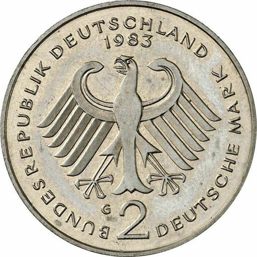 Reverso 2 marcos 1983 G "Kurt Schumacher" - valor de la moneda  - Alemania, RFA