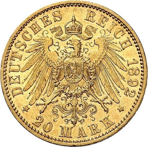 Reverso 20 marcos 1892 A "Hessen" - valor de la moneda de oro - Alemania, Imperio alemán