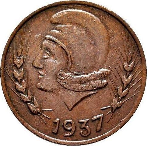 Аверс монеты - 25 сентимо 1937 года "Иби" Карта на реверсе - цена  монеты - Испания, II Республика