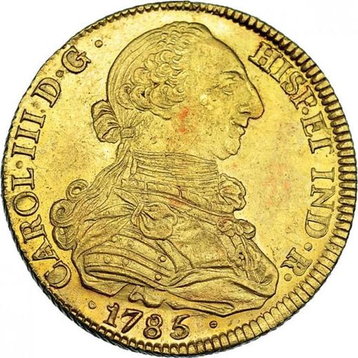 Аверс монеты - 8 эскудо 1785 года P SF - цена золотой монеты - Колумбия, Карл III