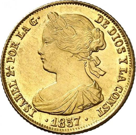 Anverso 100 reales 1857 Estrellas de siete puntas - valor de la moneda de oro - España, Isabel II
