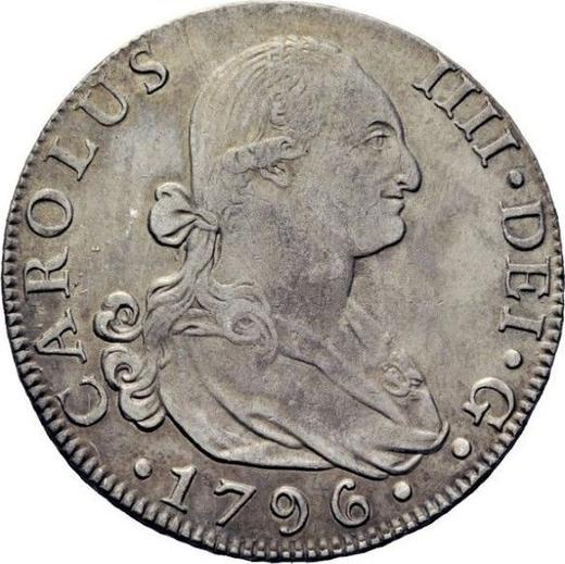 Аверс монеты - 8 реалов 1796 года S CN - цена серебряной монеты - Испания, Карл IV