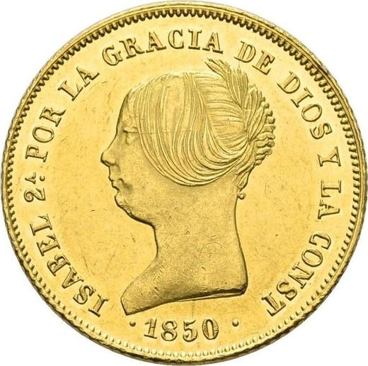 Аверс монеты - 100 реалов 1850 года M DG - цена золотой монеты - Испания, Изабелла II