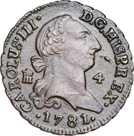 Аверс монеты - 4 мараведи 1781 года - цена  монеты - Испания, Карл III