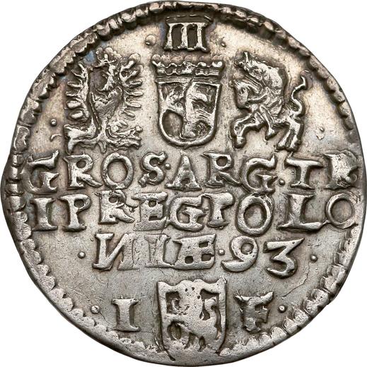 Reverso Trojak (3 groszy) 1593 IF "Casa de moneda de Olkusz" - valor de la moneda de plata - Polonia, Segismundo III