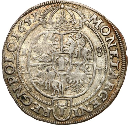 Reverso Ort (18 groszy) 1651 AT "Escudo de armas redondo" - valor de la moneda de plata - Polonia, Juan II Casimiro