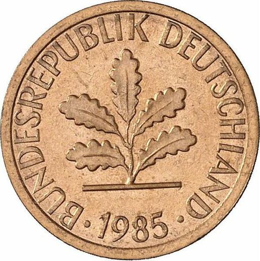 Реверс монеты - 1 пфенниг 1985 года J - цена  монеты - Германия, ФРГ